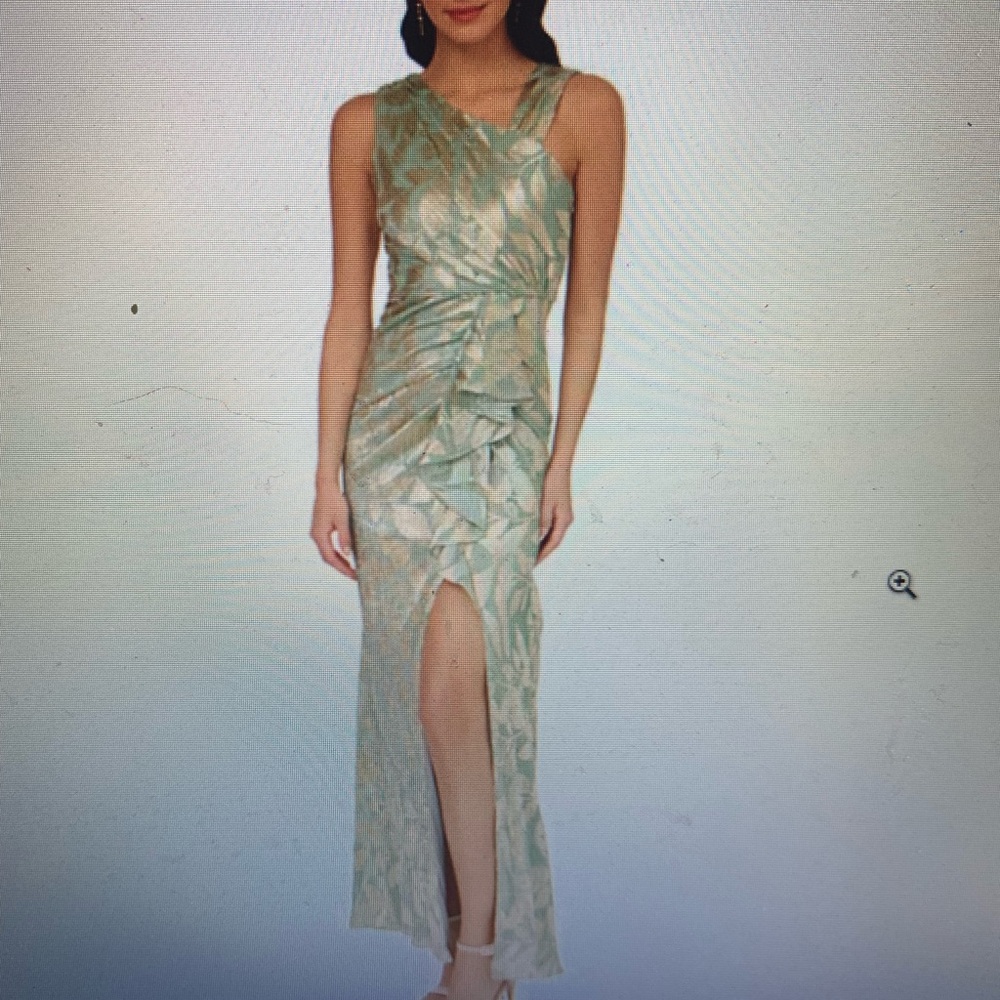 Adrianna Papell Green Asymmetrical One Shoulder Dress